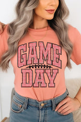 US3001-E3126 Red Gingham Game Day Graphic Tee $12.5