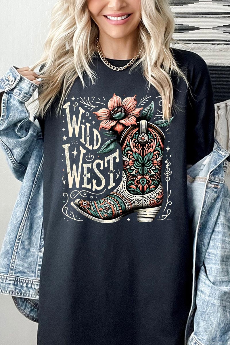 5000-E3100 Wild West Cowgirl Boot Graphic Heavy Cotton Tee $9