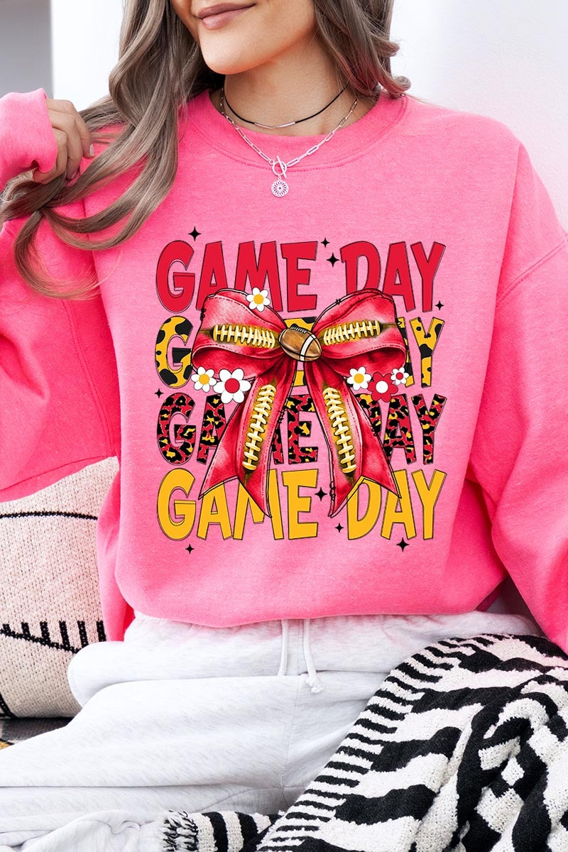 UL180-E3091 Red Yellow Football Game Day Bow Sweatshirt $20