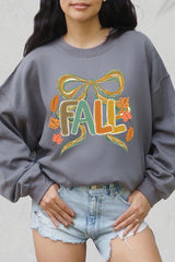 UL180-E3121 Fall Brushstroke Bow Graphic Sweatshirt $20