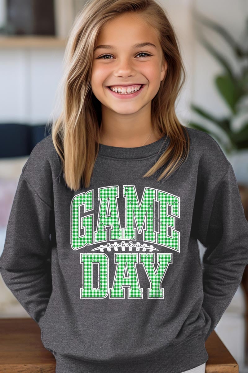 UL180B-E3128Z Green Gingham Game Day Kids Graphic Sweatshirt $20