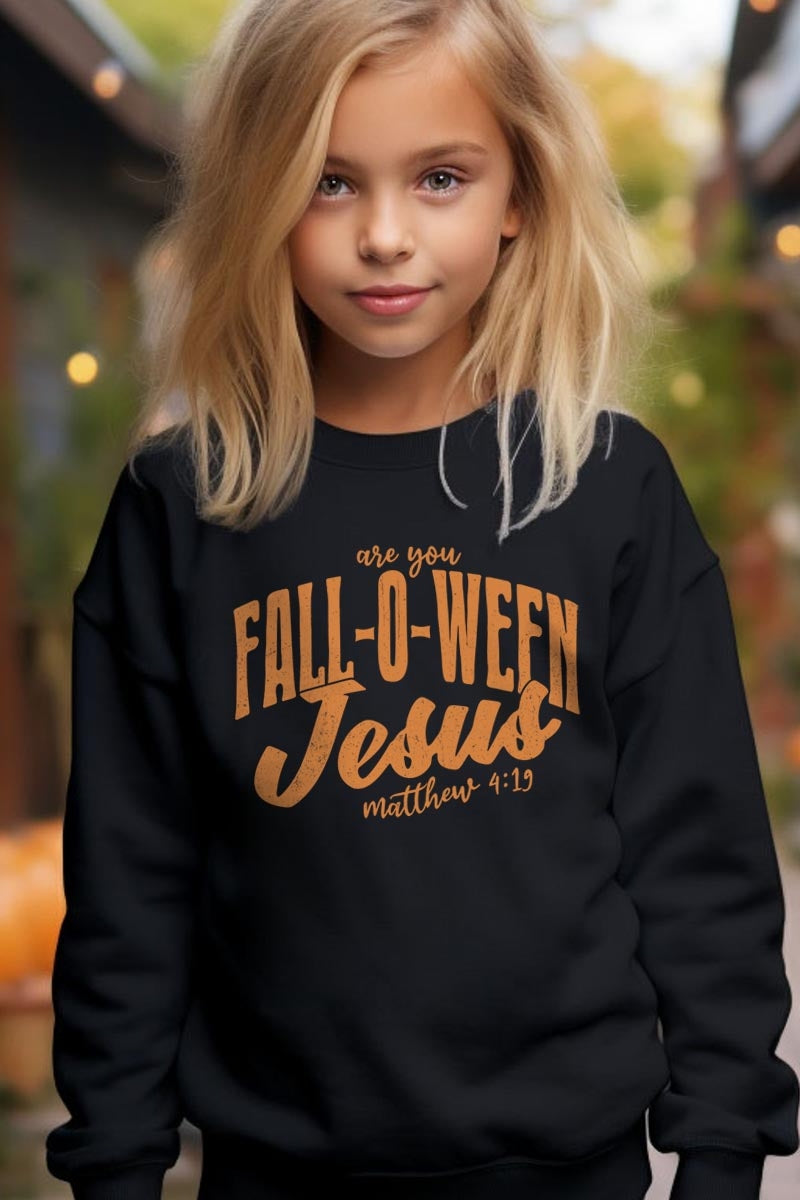 UL180B-E3143Z Are You Fall O Ween Jesus Kids Graphic Sweatshirt $20