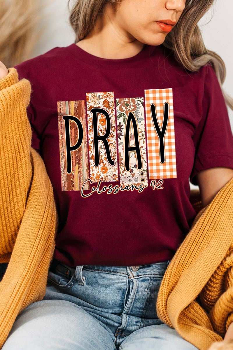 US3001-E3166 Pray Fall Christian Graphic Tee $12.5