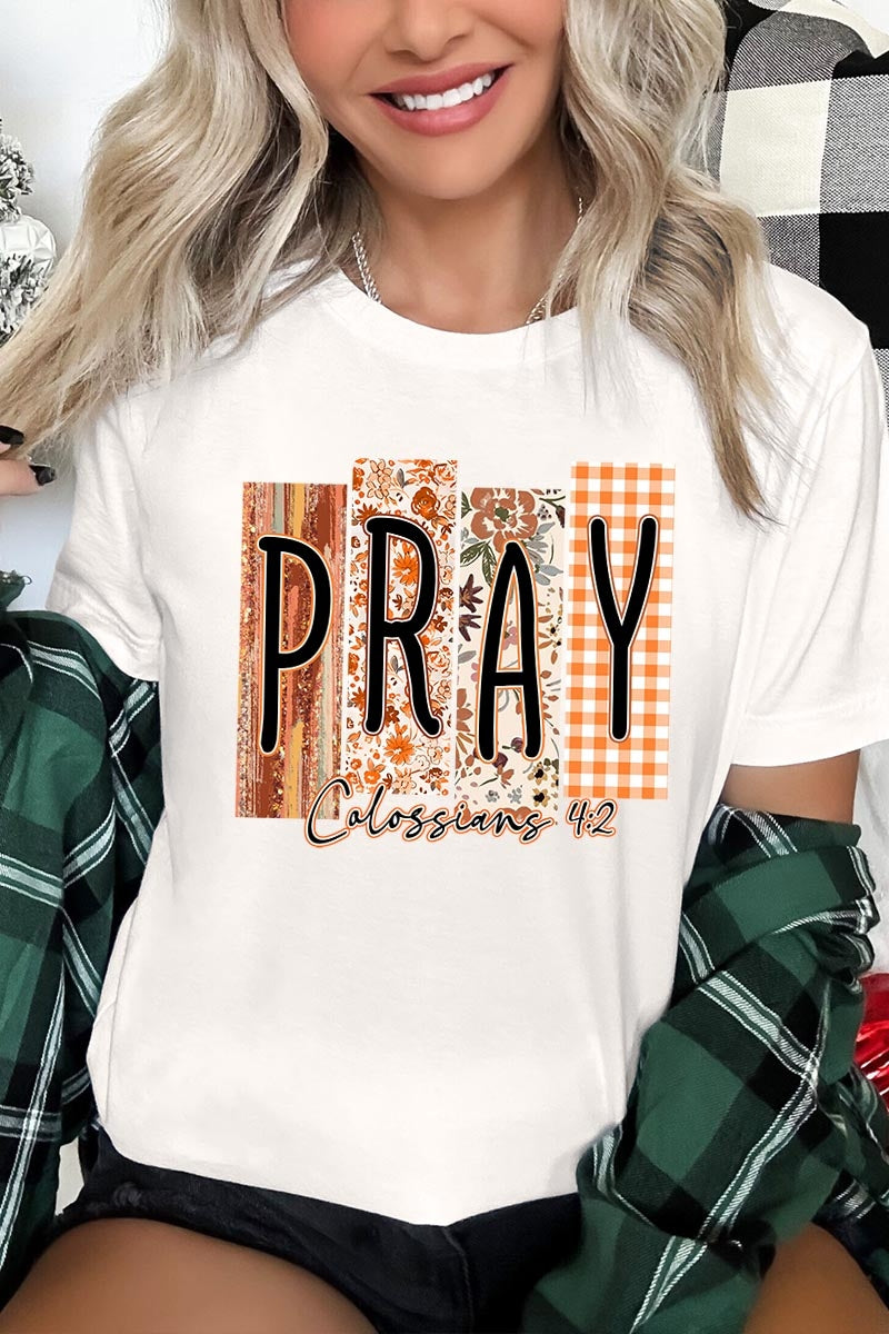 US3001-E3166 Pray Fall Christian Graphic Tee $12.5