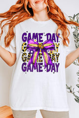 5000P-E3092 Purple Yellow Football Bow Plus Heavy Cotton Tee $12.75