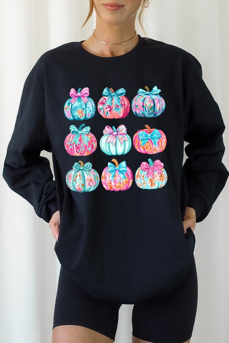 UL240-E3137 Coquette Pumpkin Graphic Long Sleeve Tee $13.75