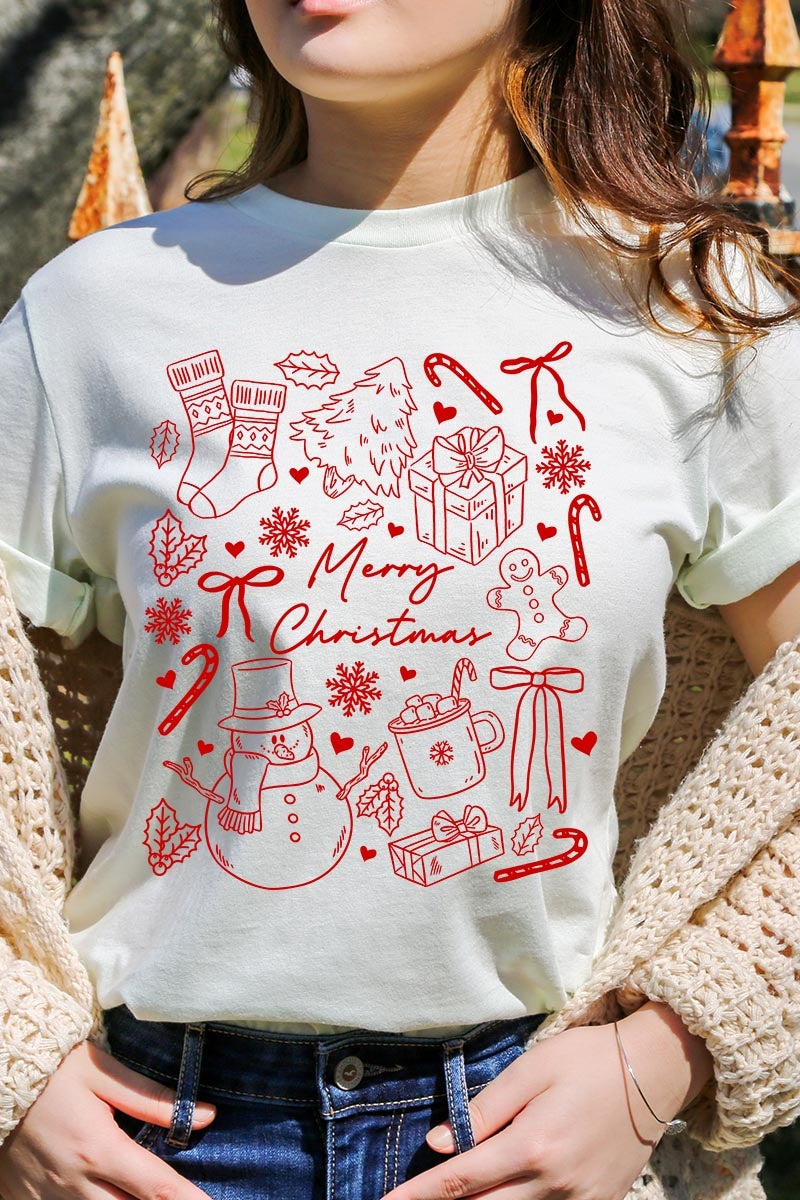 US3001-E3181 Christmas Doodle Graphic Tee $12.5