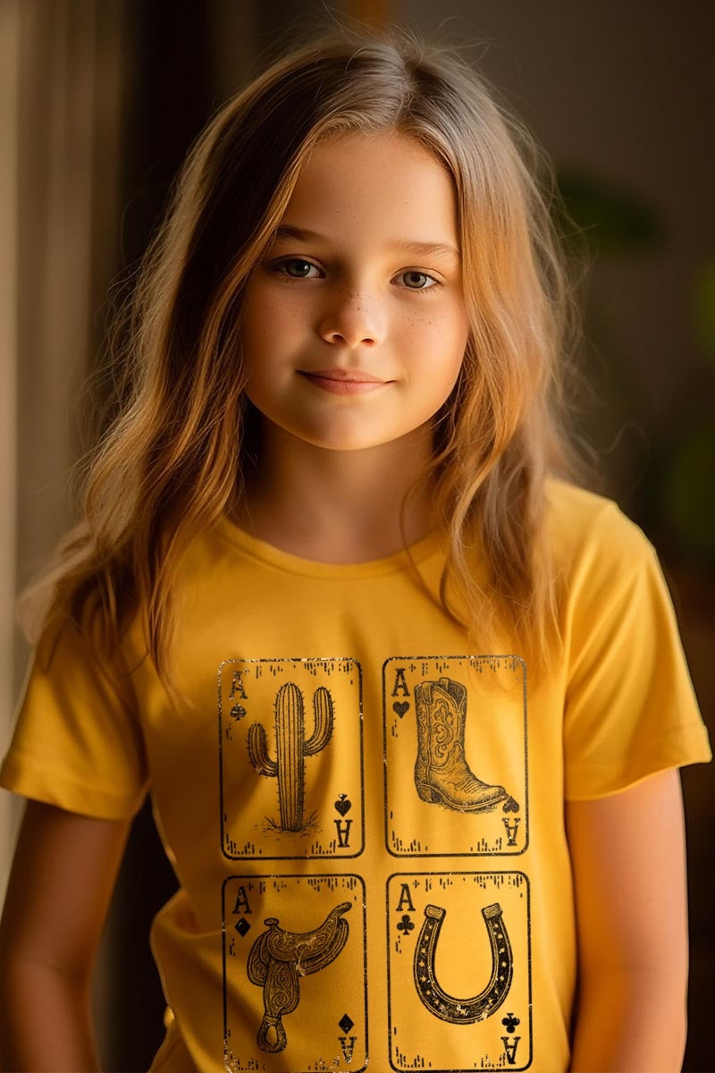 US3001Y-E3094Z Western Cowgirl Card Kids Graphic Tee $11