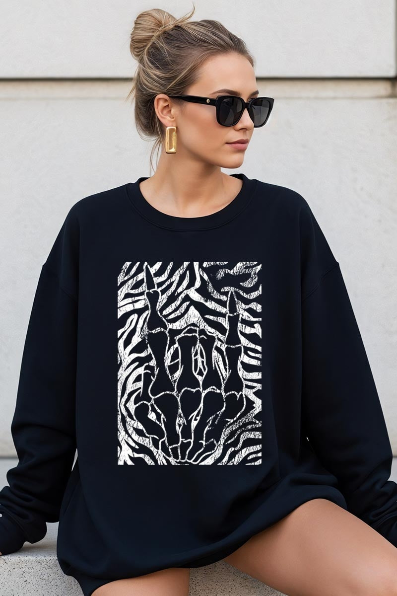 UL180-E3177 Skeleton Hands Zebra Graphic Sweatshirt $20
