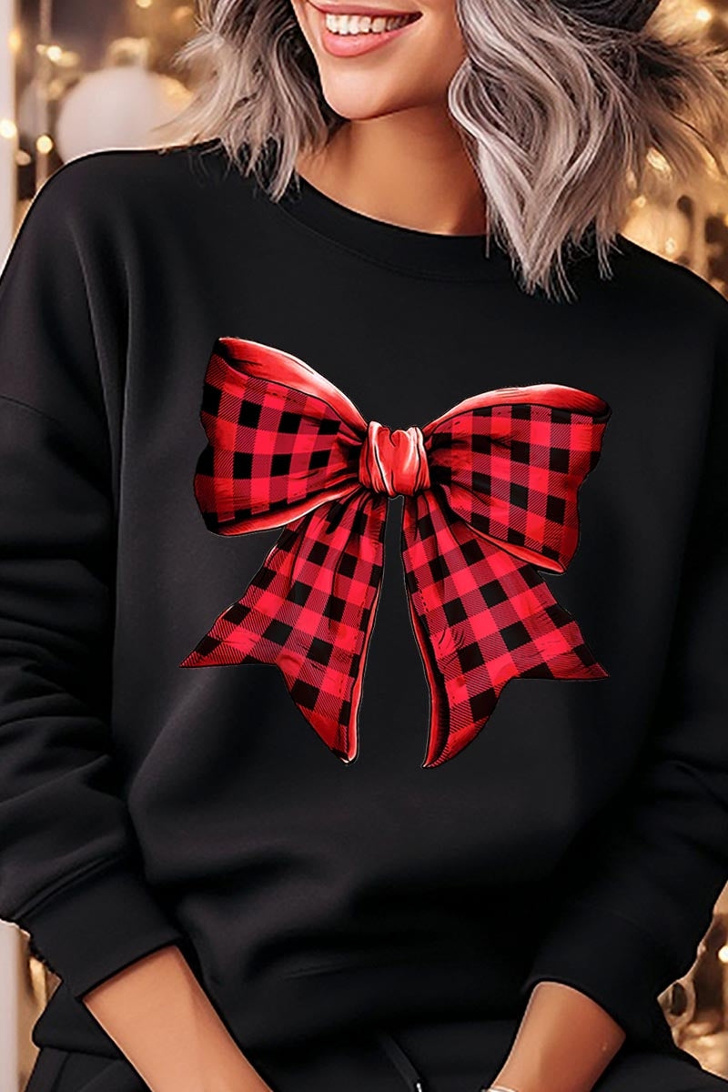 UL180-E3198 Red Buffalo Plaid Bow Graphic Sweatshirt $20