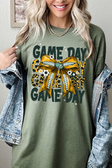 5000-E3090 Yellow Football Game Day Bow Heavy Cotton Tee $9