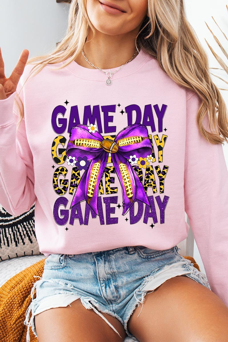 UL180-E3092 Purple Yellow Football Game Day Bow Sweatshirt $20