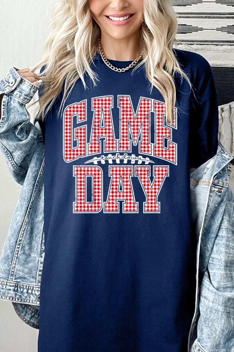 5000P-E3126 Red Gingham Game Day Graphic Plus Heavy Cotton Tee $12.75