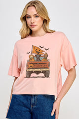 CTS-E3150 Halloween Truck Dogs Graphic Relaxed Crop Top $11