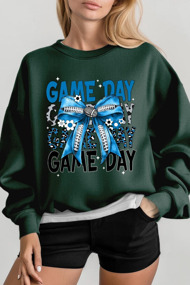 UL180P-E3089 Blue Silver Football Game Day Bow Plus Sweatshirt $25