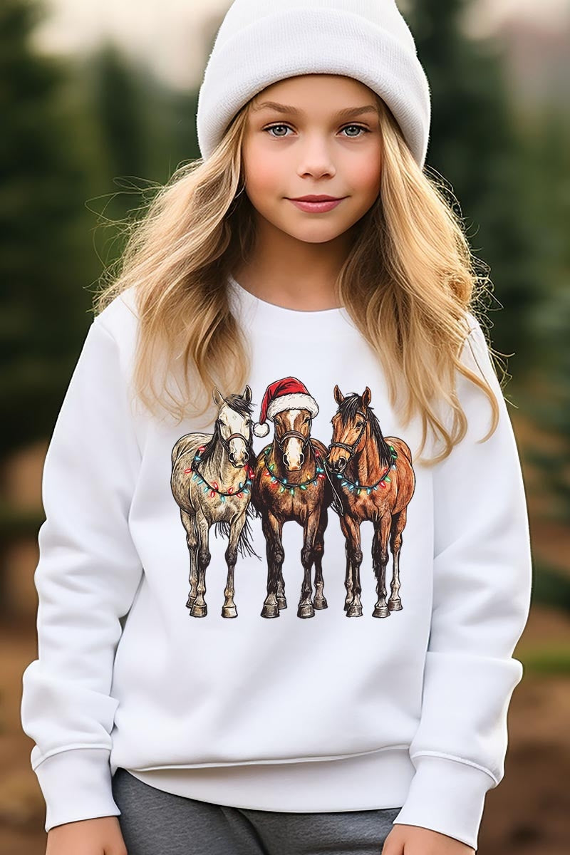 UL180B-E3182Z Christmas Horses Kids Graphic Sweatshirt $20