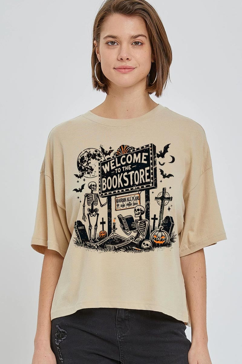 CTS-E3122 Bookstore Halloween Graphic Relaxed Crop Top $11