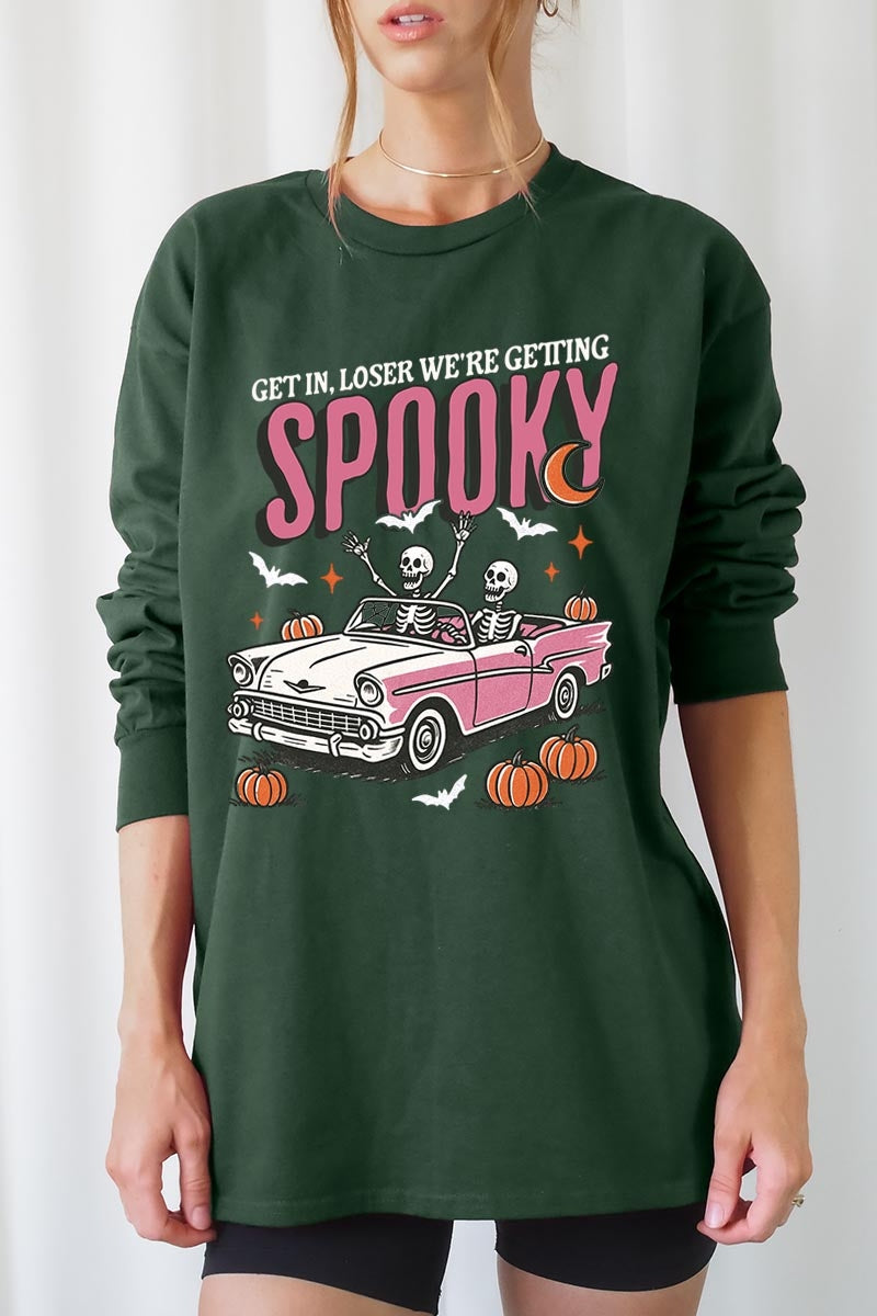 UL240-E3142 Spooky Skeleton Graphic Long Sleeve Tee $13.75