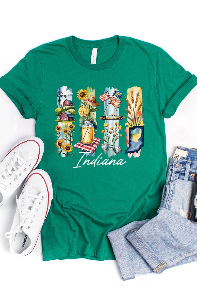 US3001-E3061IN Indiana State Brushstroke Graphic Tee $12.5