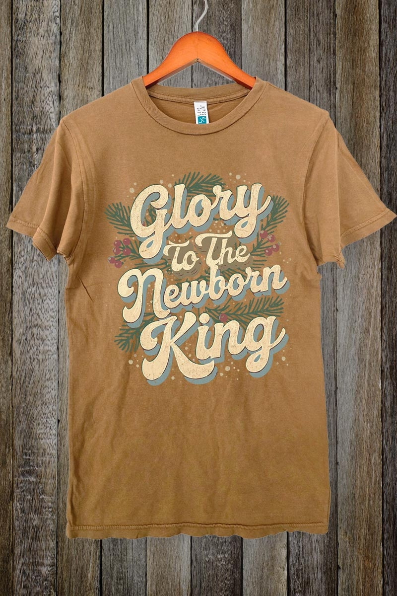 LS002-E3220 Glory to the Newborn King Graphic Vintage Tee $15.5