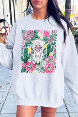 UL180P-E3086 Western Floral Cow Skull Graphic Plus Sweatshirt $25