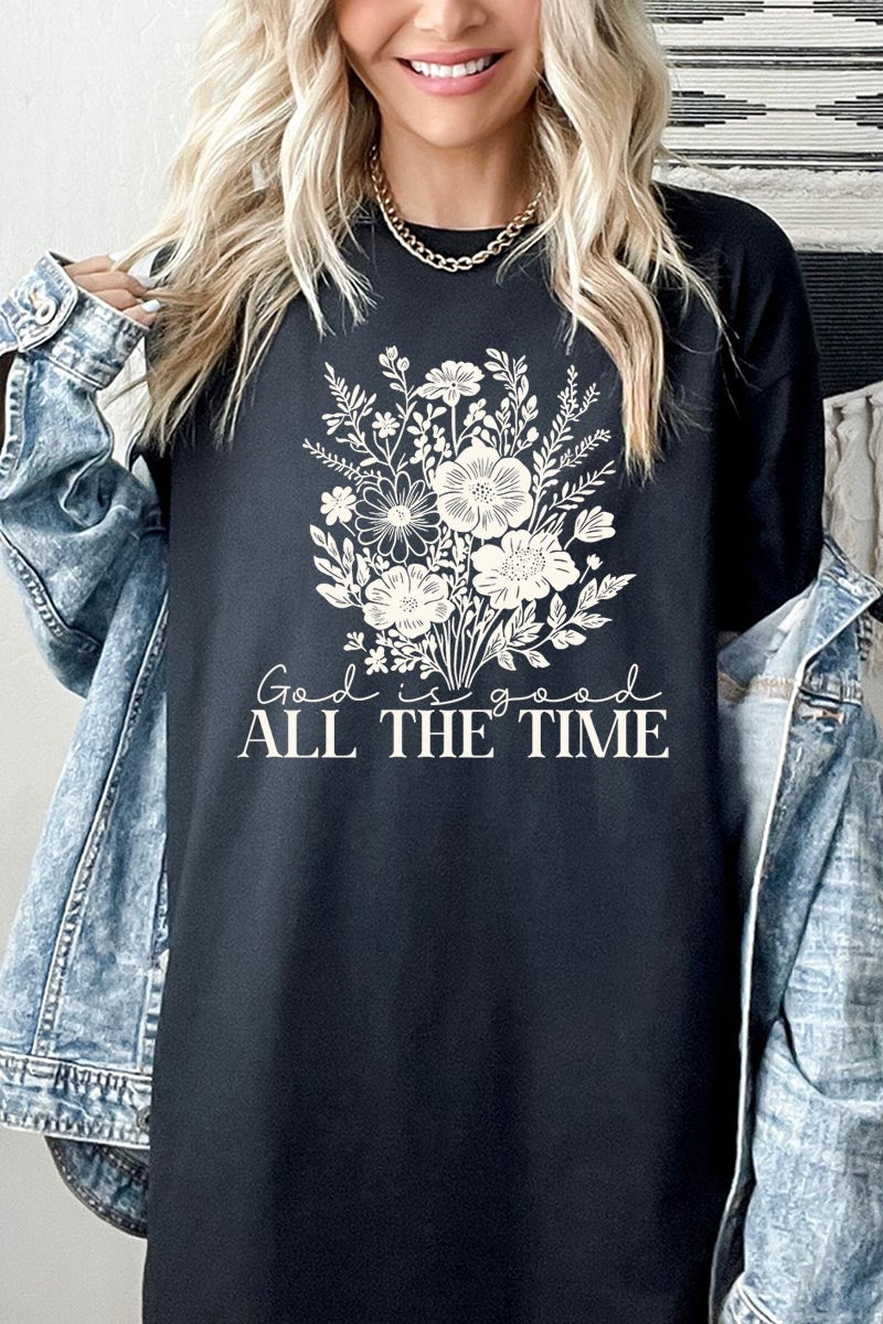 5000P-E3116 God Is Good Floral Graphic Plus Heavy Cotton Tee $12.75