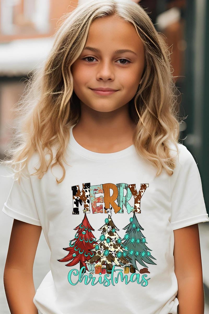US3001Y-E3200Z Merry Christmas Trees Kids Graphic Tee $11