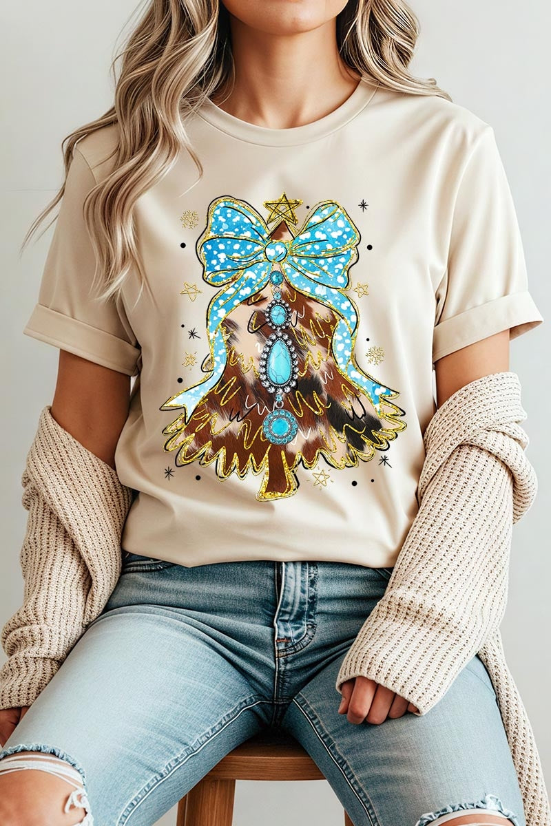 US3001P-E3184 Turquoise Christmas Tree Graphic Plus Tee $16