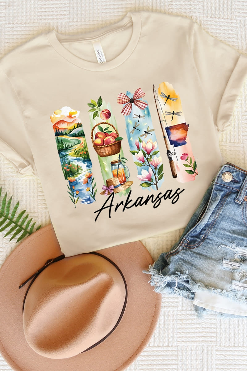 US3001-E3061AR Arkansas State Brushstroke Graphic Tee $12.5
