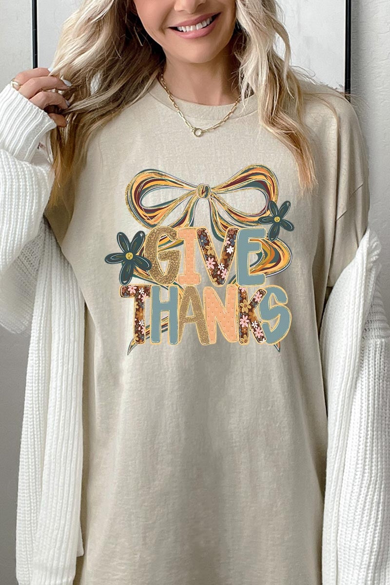 5000P-E3154 Give Thanks Bow Graphic Plus Heavy Cotton Tee $12.75