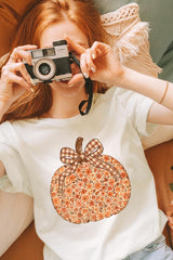 US3001P-E3135 Floral Fall Pumpkin Graphic Plus Tee $16