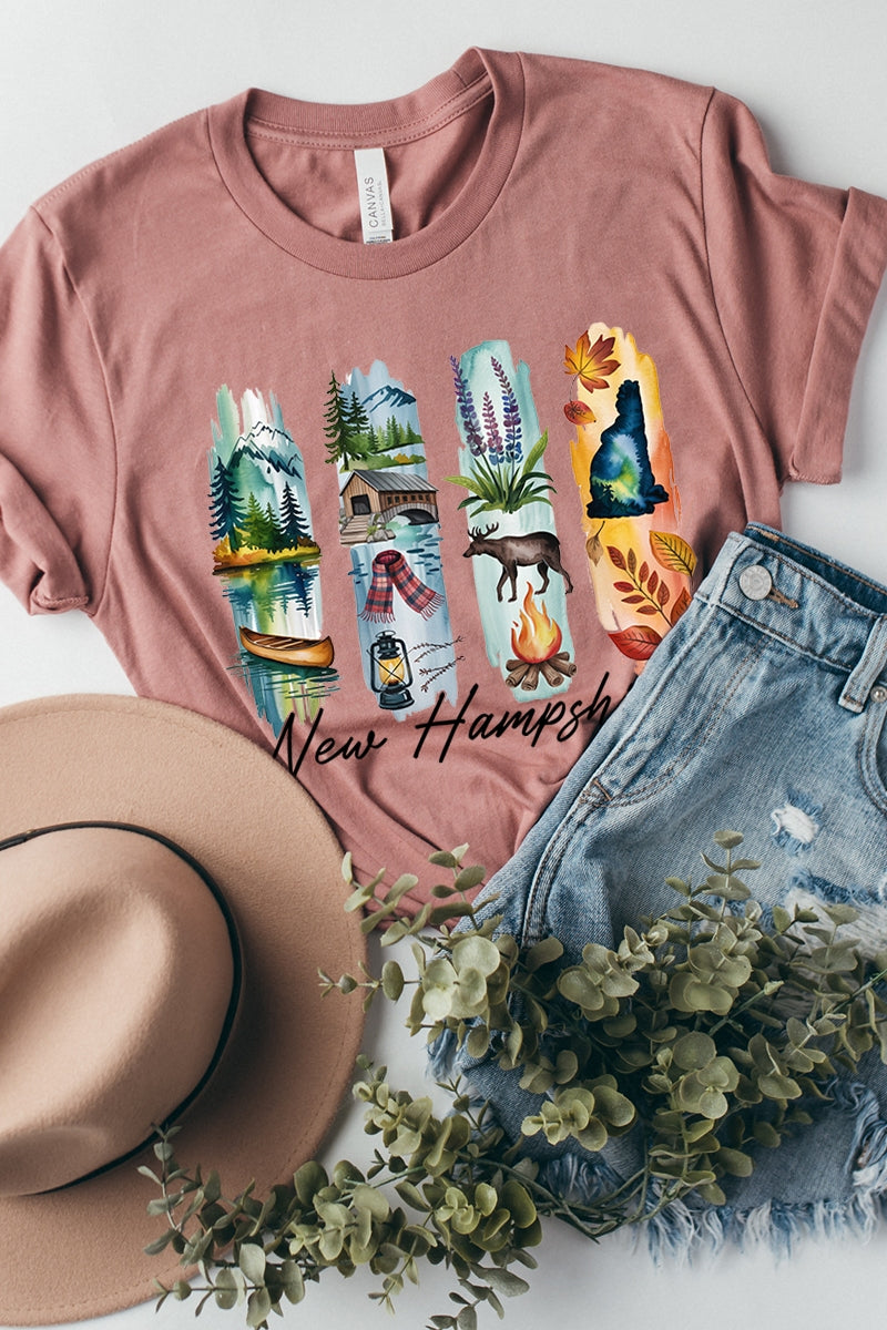 US3001-E3061NH New Hampshire State Brushstroke Graphic Tee $12.5