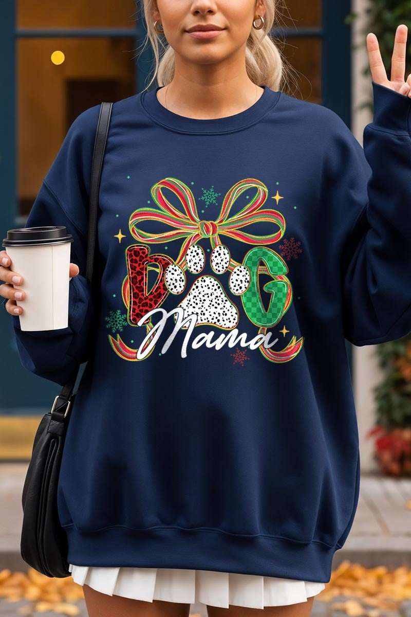 UL180P-E3194 Dog Mama Christmas Paw Graphic Plus Sweatshirt $25