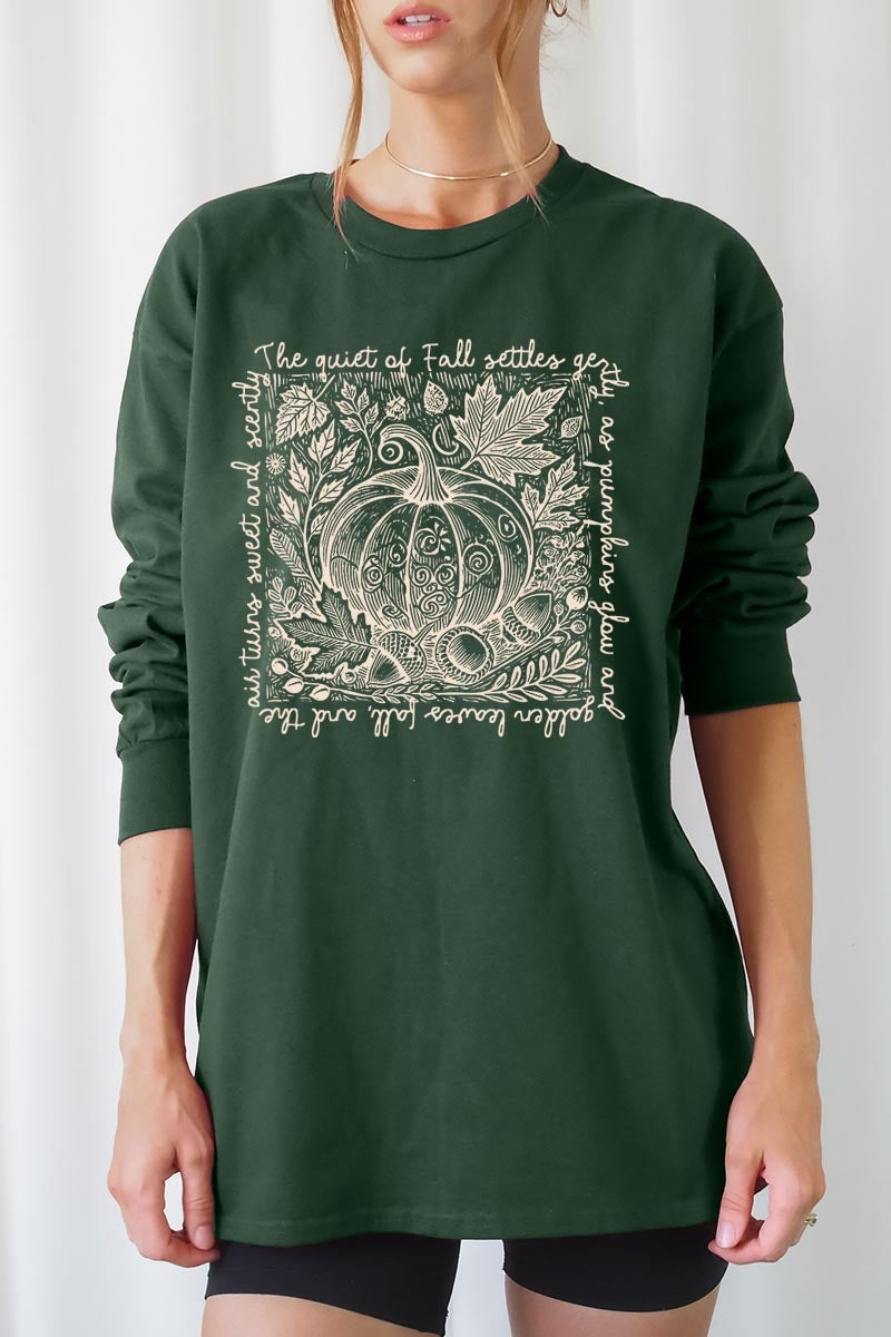UL240-E3112 Fall Pumpkin Botanical Graphic Long Sleeve Tee $13.75