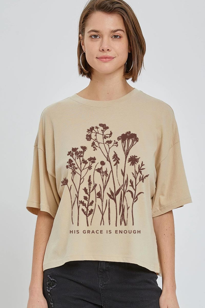 CTS-E3146 Christian Wildflower Graphic Relaxed Crop Top $11