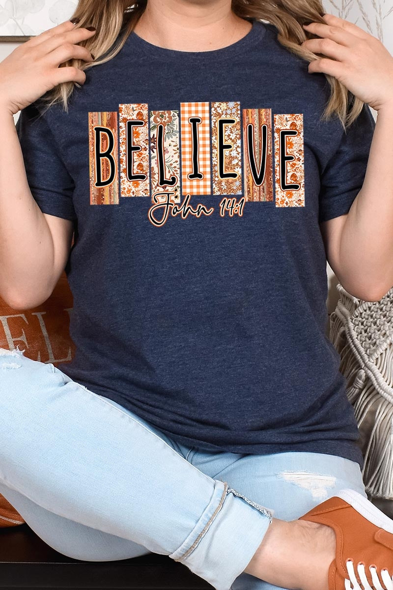 US3001P-E3167 Believe Fall Christian Graphic Plus Tee $16