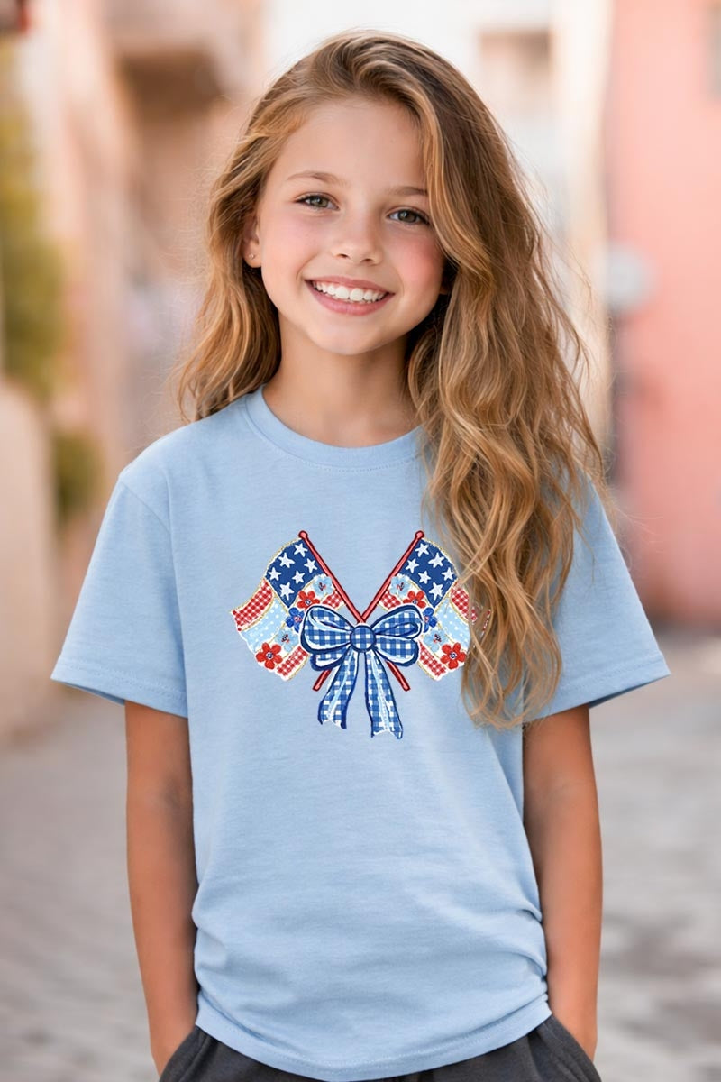 5000B-E3482Z Patriotic Bow Flags Kids Graphic Heavy Cotton Tee $8.5