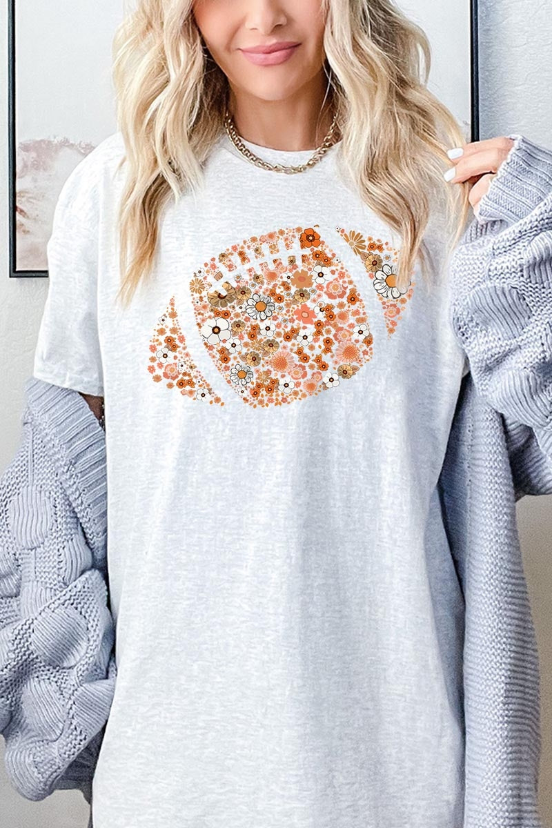 5000P-E3133 Floral Football Graphic Plus Heavy Cotton Tee $12.75