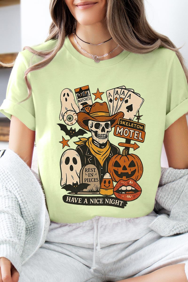 US3001-E3107 Spooky Western Skeleton Graphic Tee $12.5