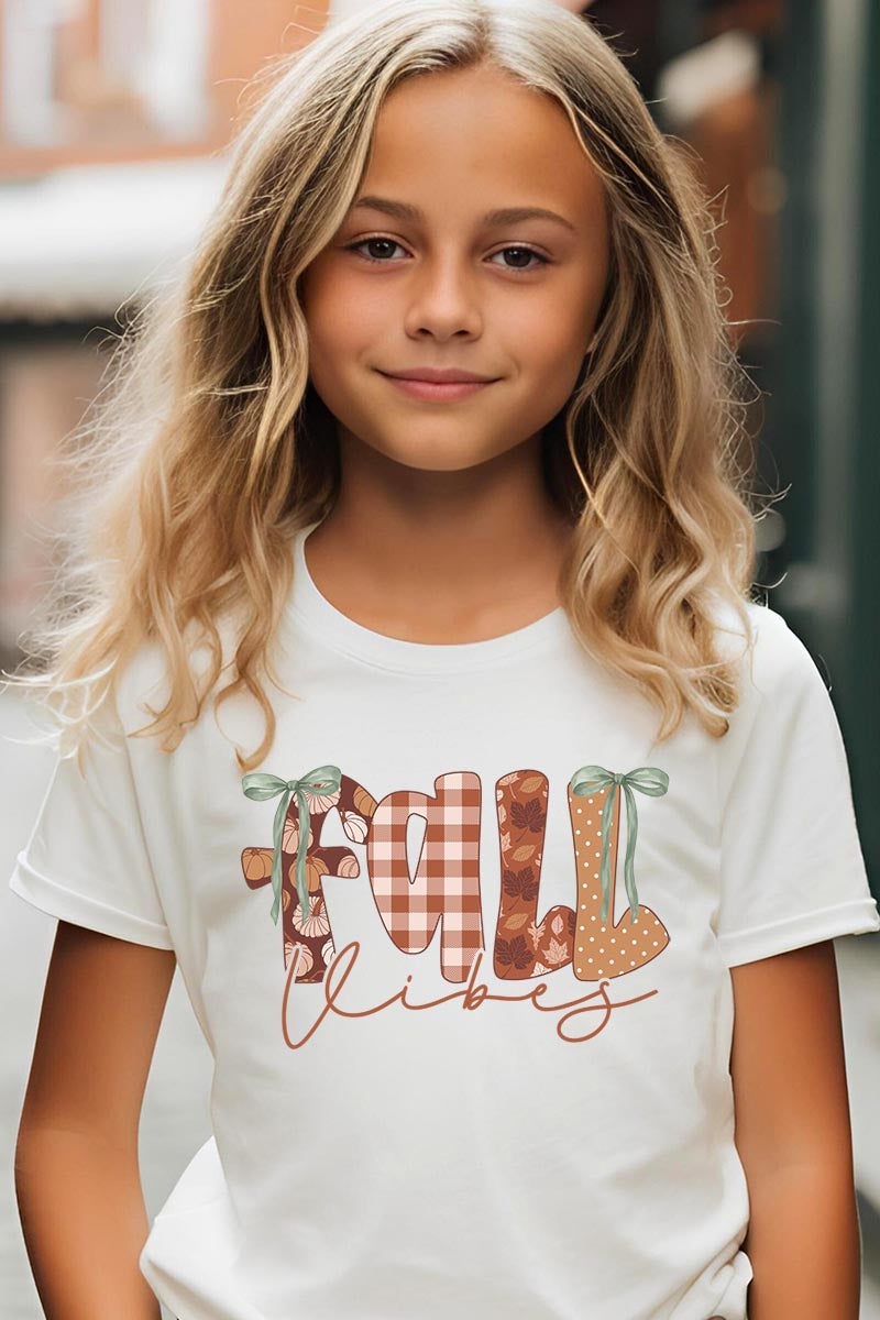 US3001Y-E3071Z Fall Vibes Rustic Script Kids Graphic Tee $11