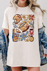 5000-E3072 Retro Floral Football Graphic Heavy Cotton Tee $9