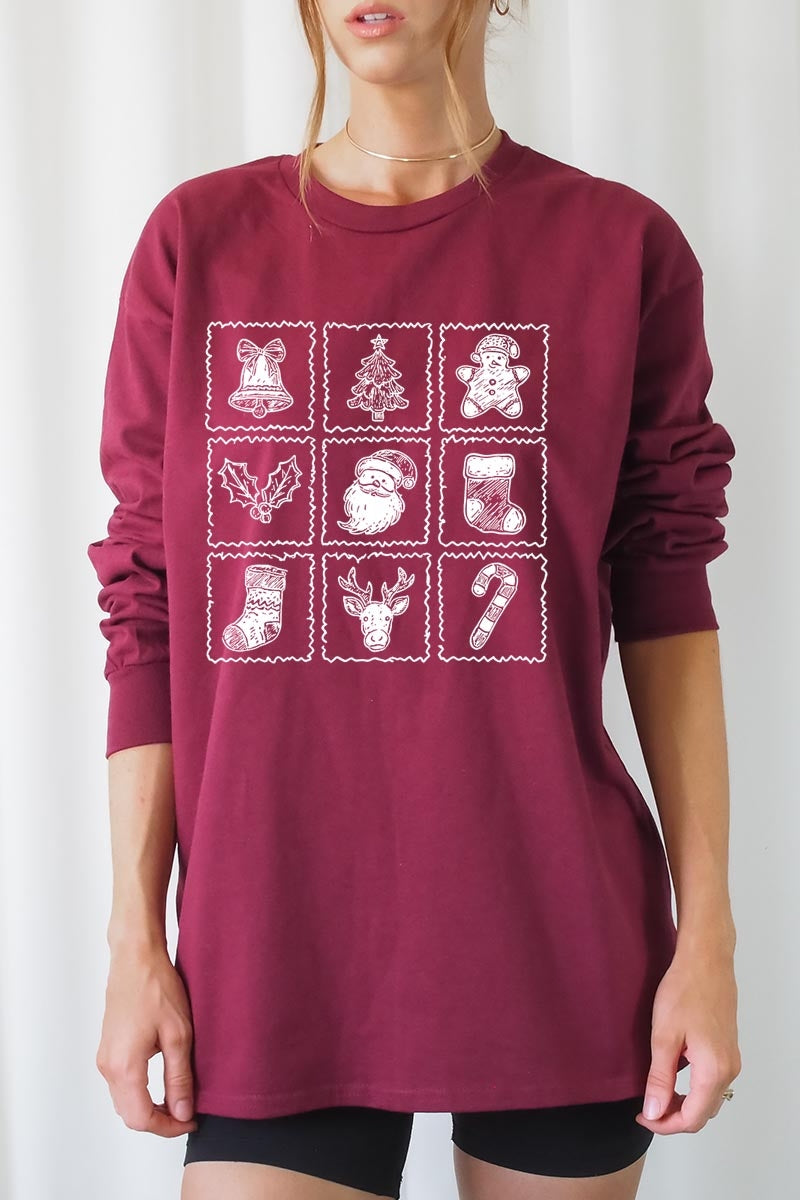 UL240-E3215 Christmas Icons Graphic Long Sleeve Tee $13.75