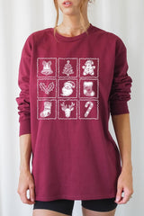 UL240-E3215 Christmas Icons Graphic Long Sleeve Tee $13.75