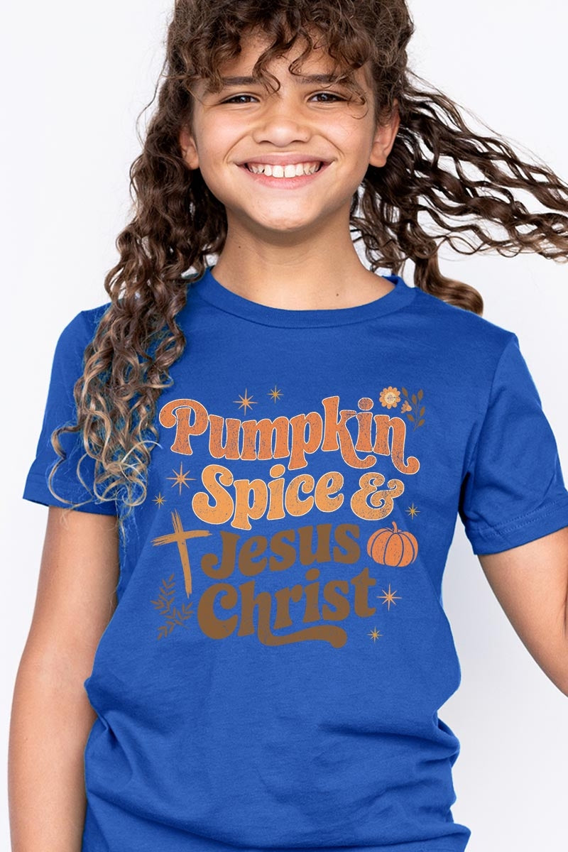 US3001Y-E3164Z Pumpkin Spice & Jesus Kids Graphic Tee $11