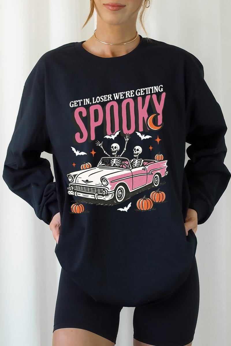 UL240-E3142 Spooky Skeleton Graphic Long Sleeve Tee $13.75