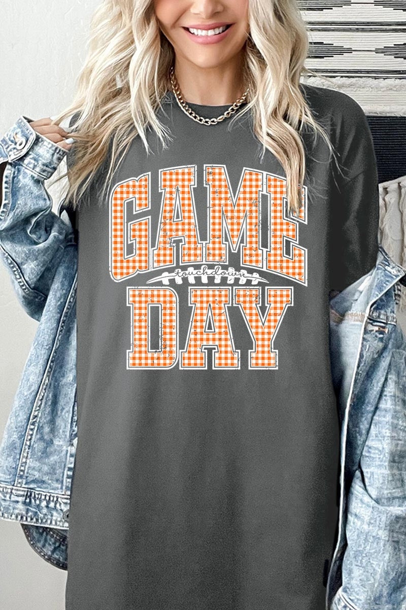 5000P-E3129 Orange Gingham Game Day Plus Heavy Cotton Tee $12.75