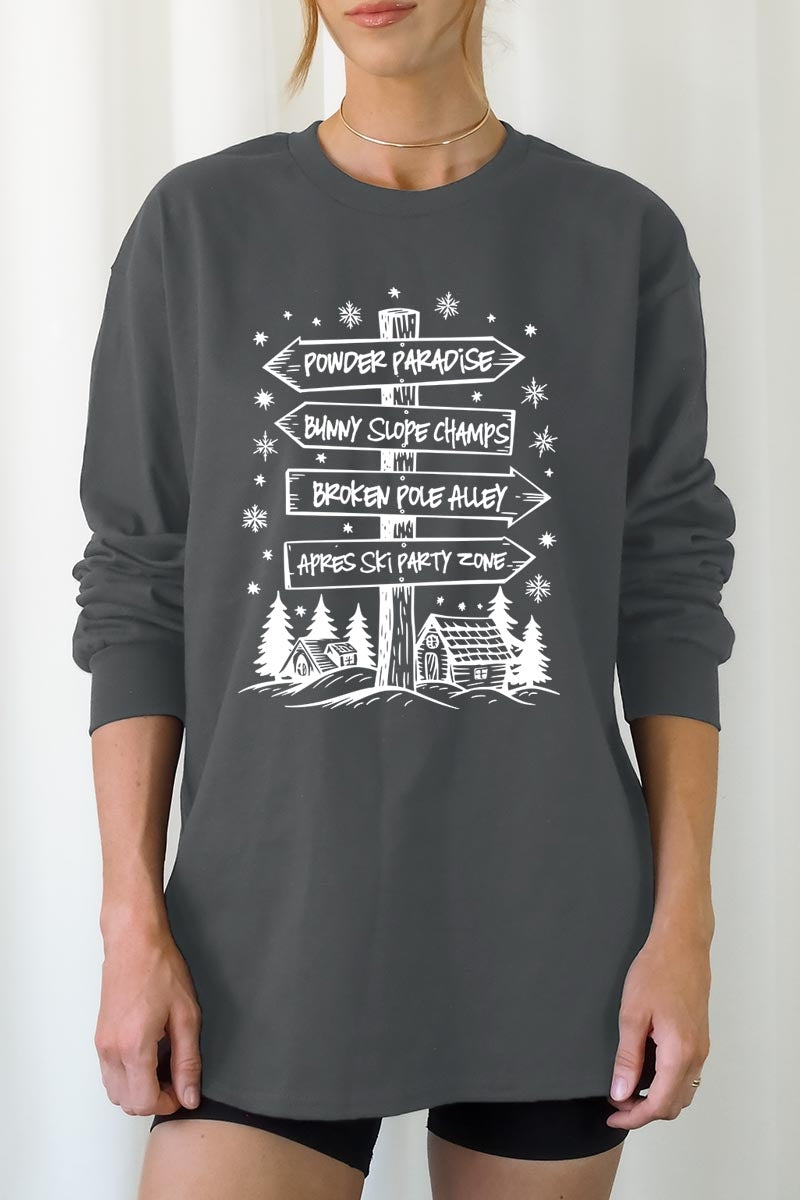 UL240-E3189 Ski Lodge Signs Graphic Long Sleeve Tee $13.75