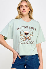 CTS-E3191 Hunting Wives Social Club Graphic Relaxed Crop Top $11