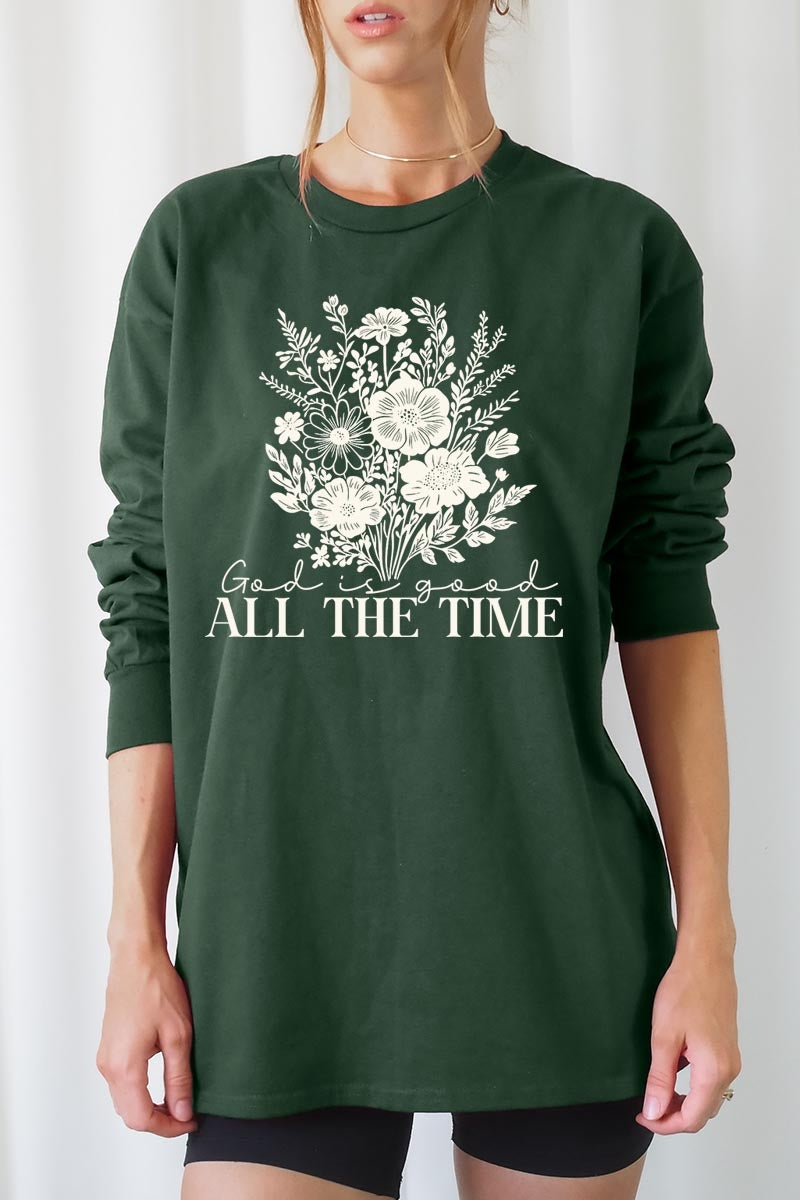 UL240-E3116 God Is Good Floral Graphic Long Sleeve Tee $13.75