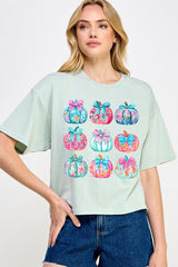 CTS-E3137 Coquette Pumpkin Graphic Relaxed Crop Top $11